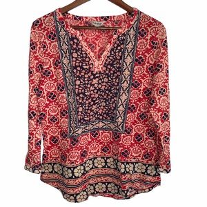 Lucky Brand Notch Neck Geometric Print Top